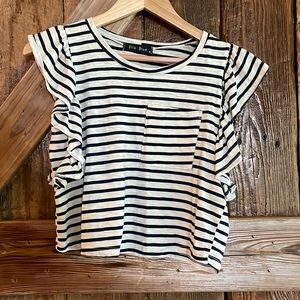 Navy striped tee ruffled sleeves (small)